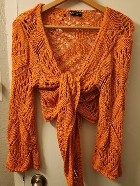 New Collection made in Italy OS orange crochet top